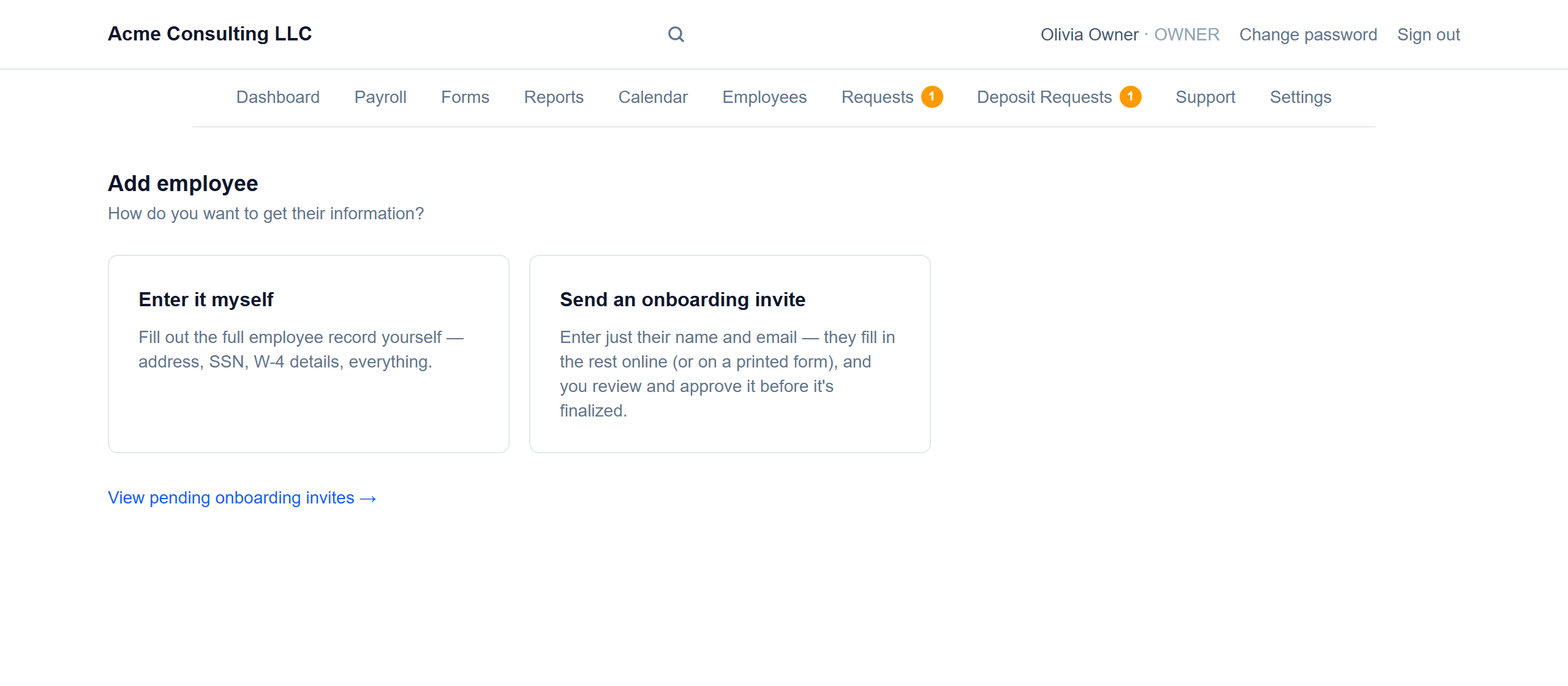 Manual employee entry: Choose how to add them