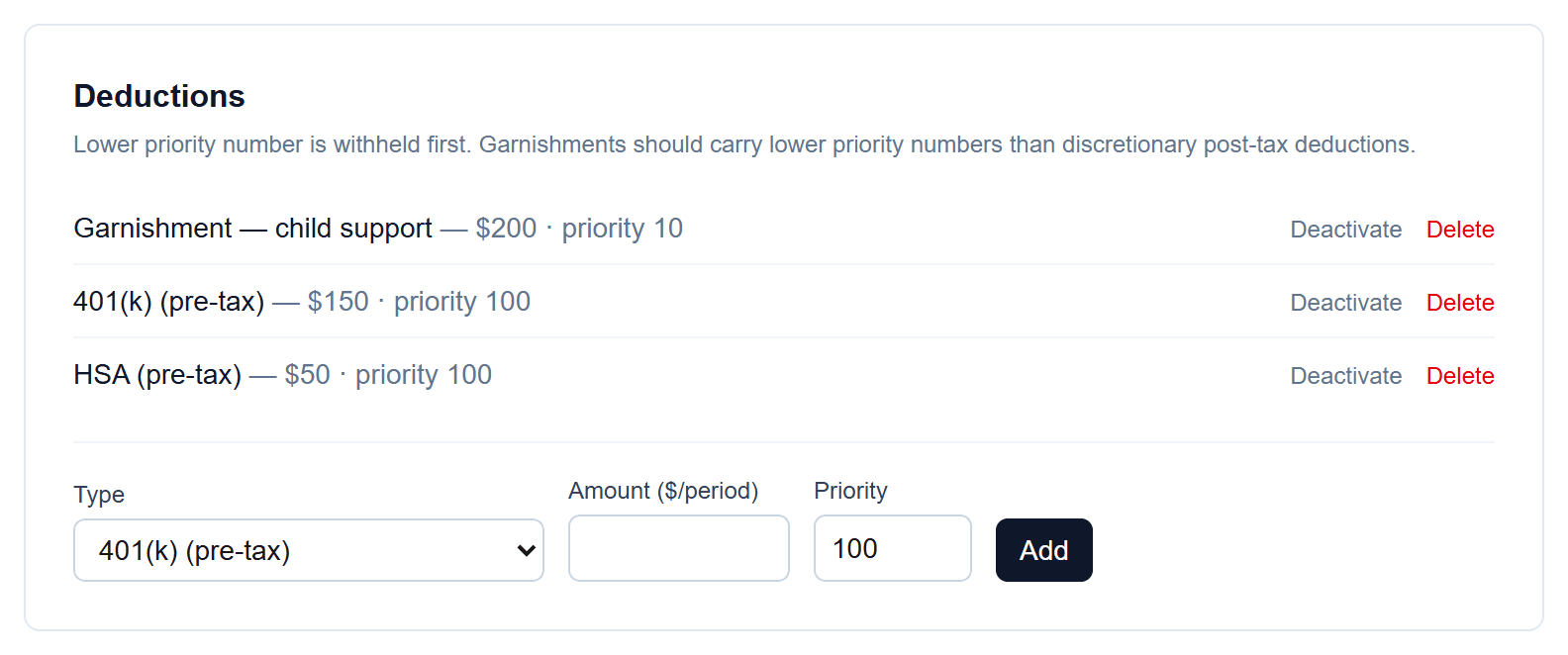 Garnishments: Set its priority