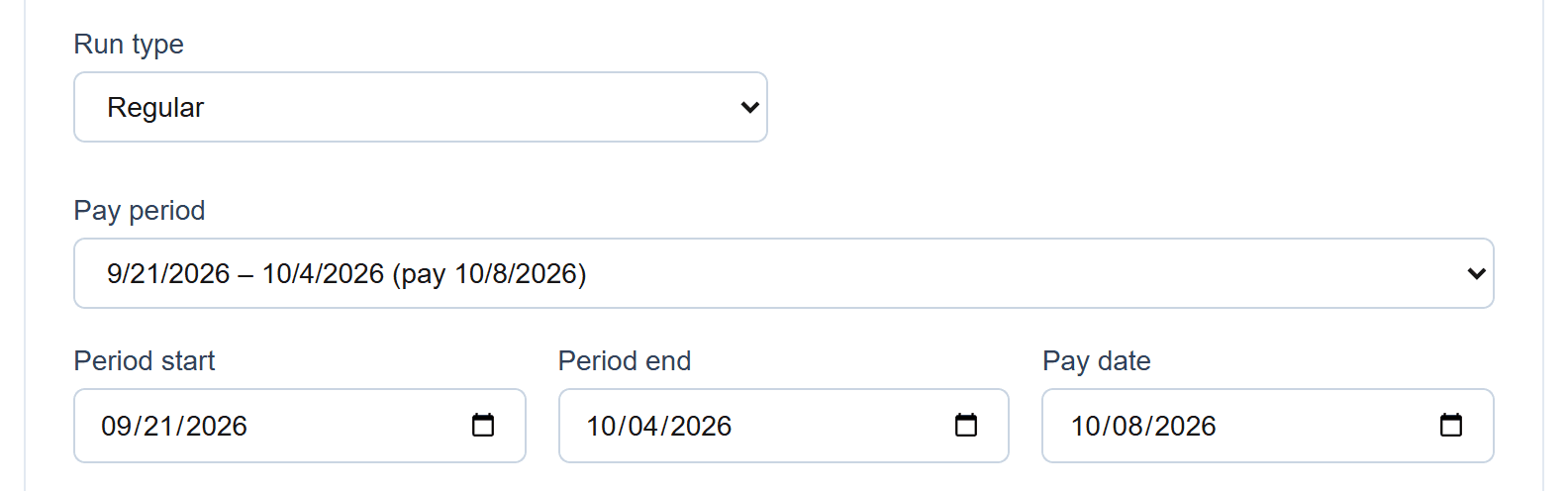 Every pay frequency: Dates fill themselves in