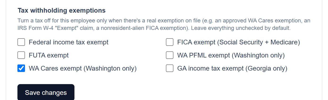 Tax withholding elections & exemptions: Per-employee exemptions