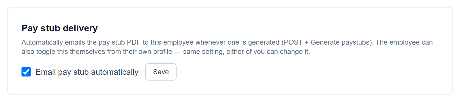 Automatic pay stub emailing: Turn it on per employee