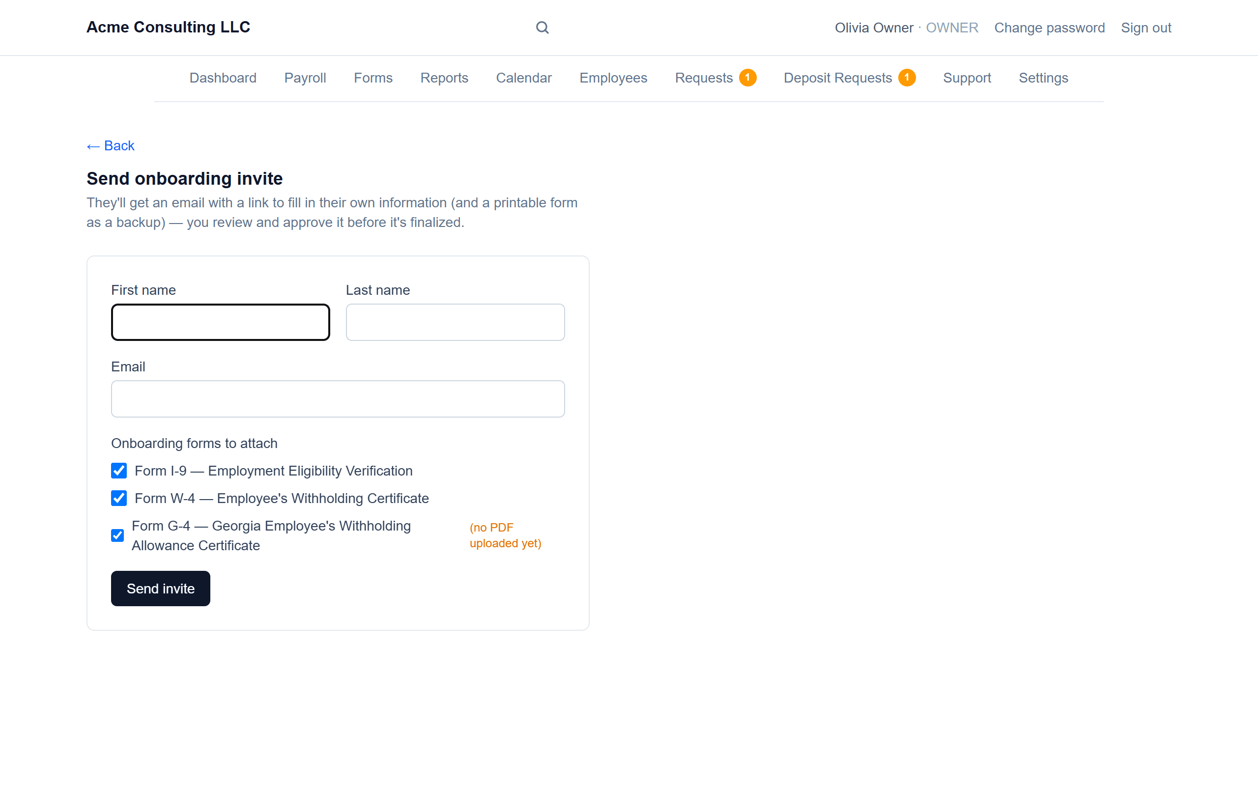 Onboarding invites: Send the invite