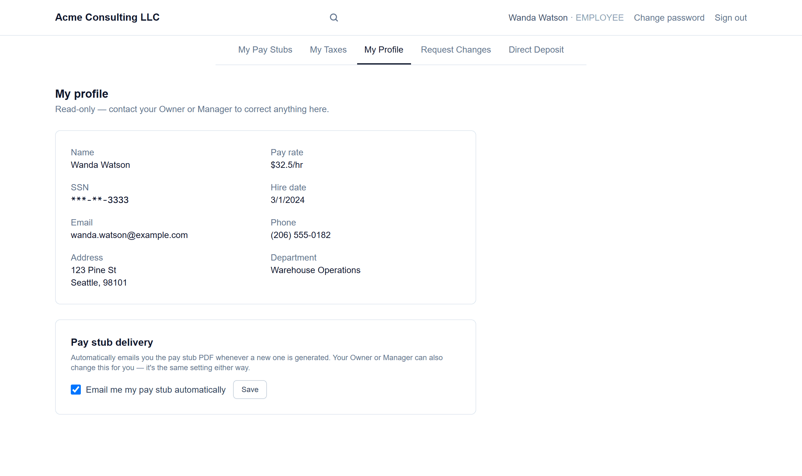 Employee self-service portal: Their profile