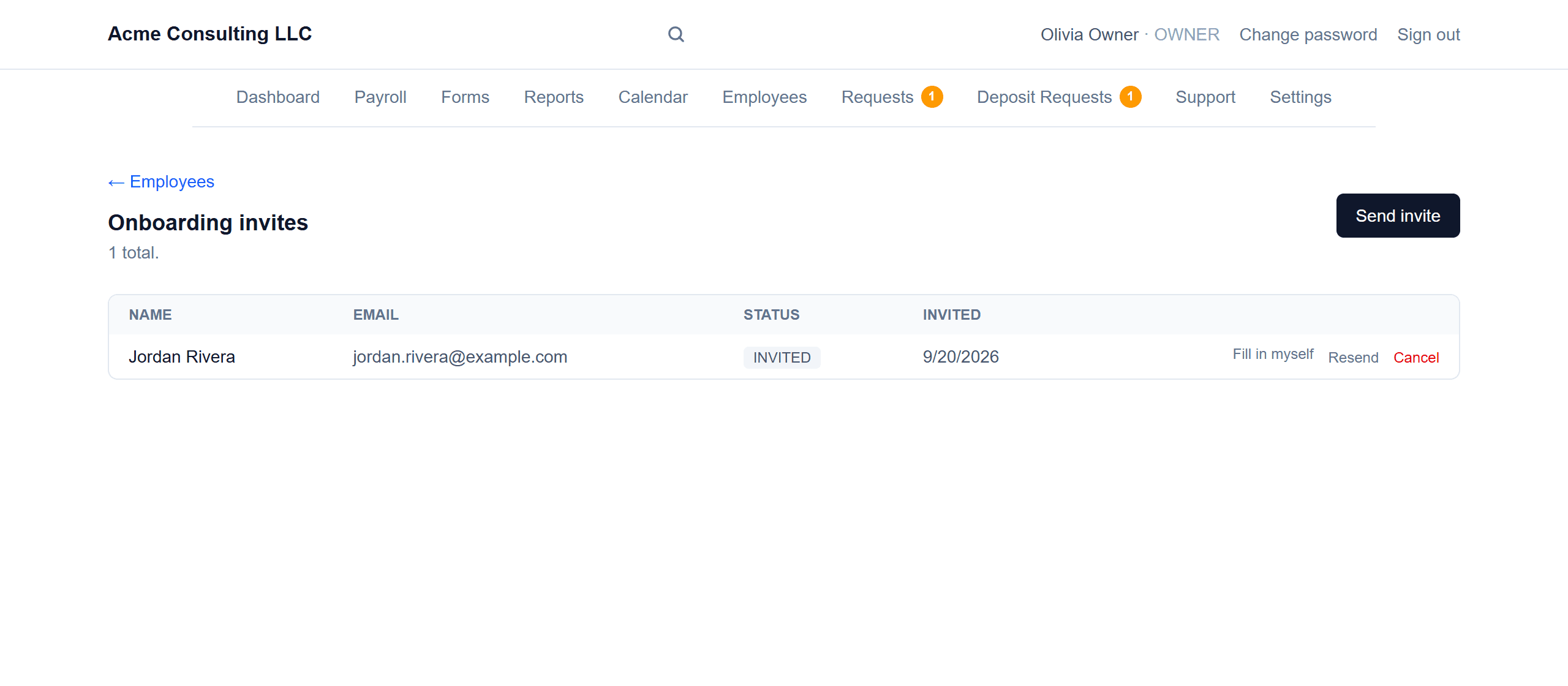 Onboarding invites: Track who's filled it in