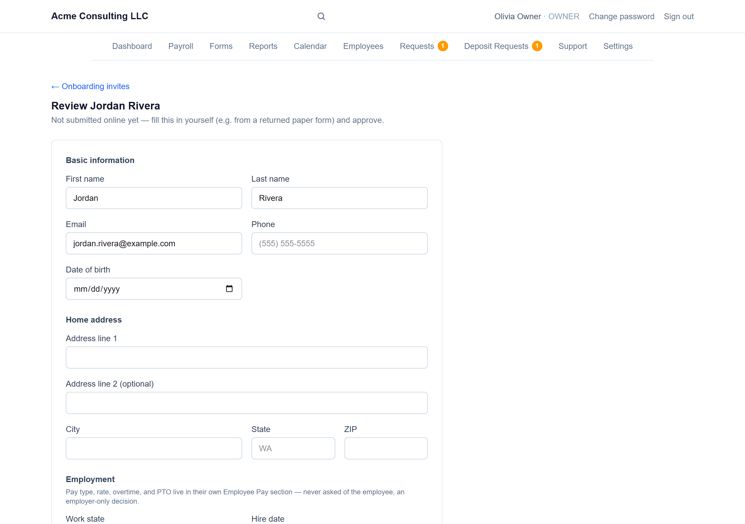 Onboarding invites: Review and approve