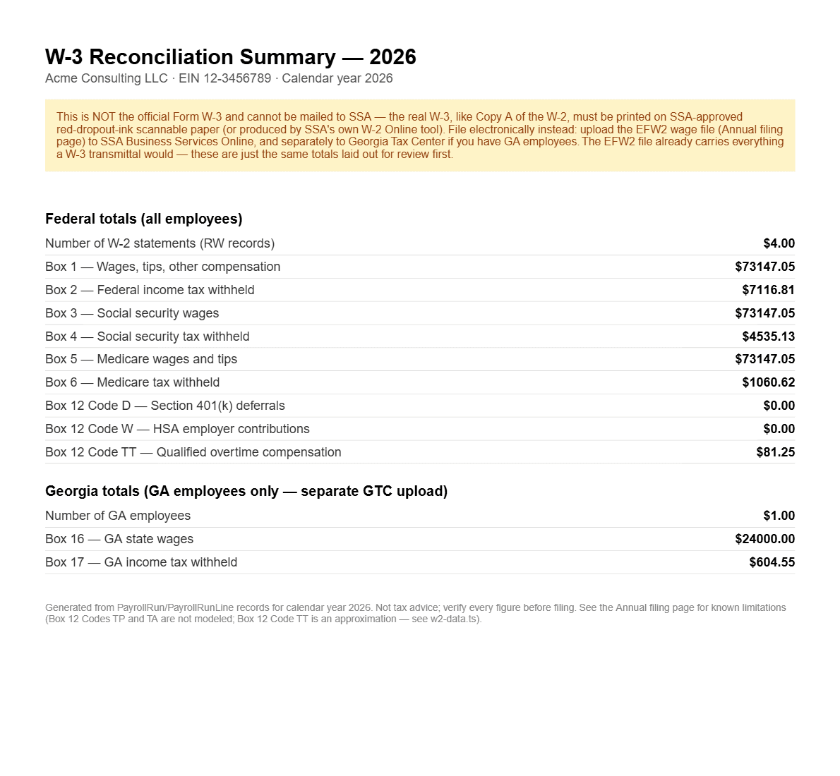 W-2, W-3 & EFW2: W-3 reconciliation summary