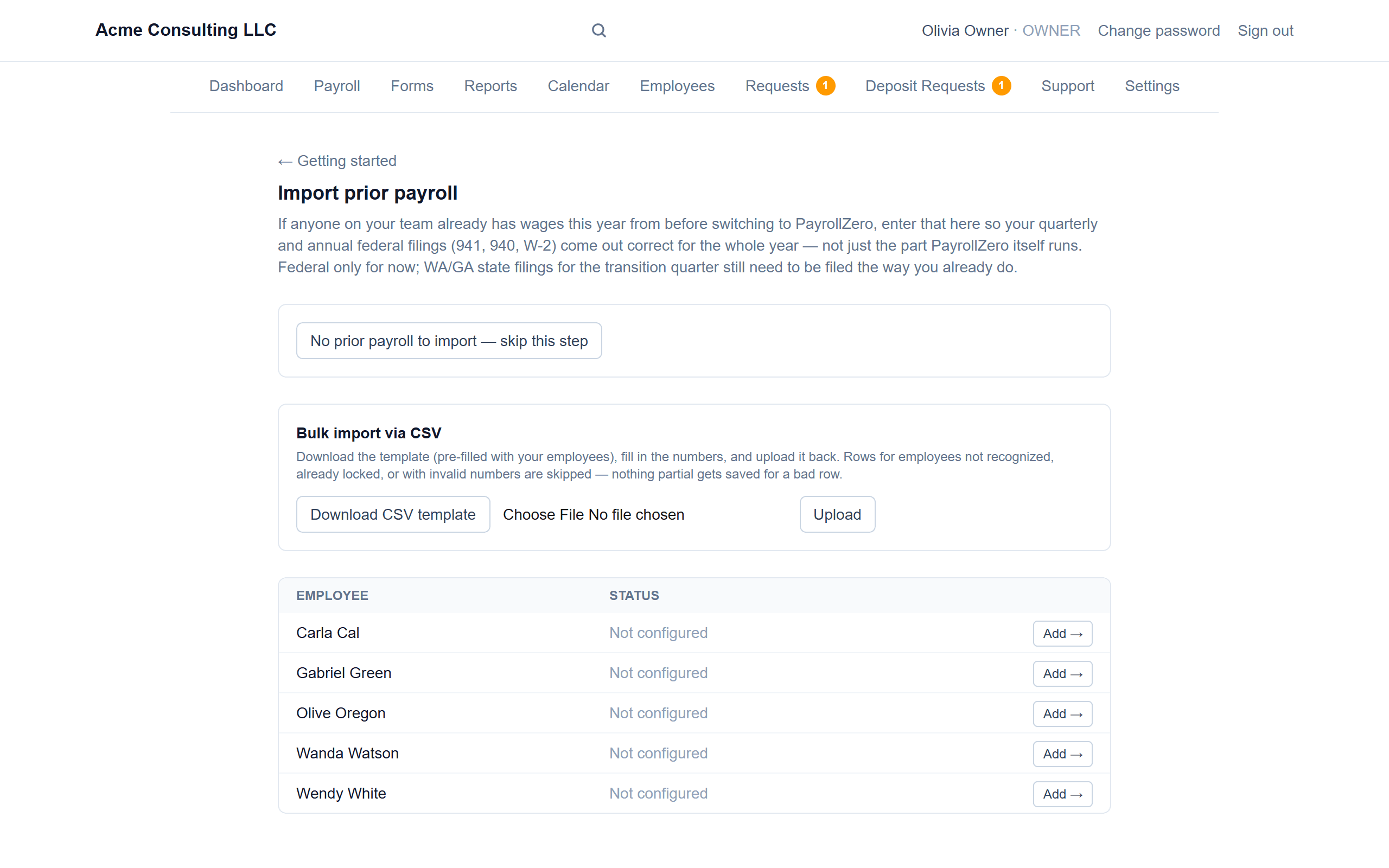 Year-to-date import: Enter or upload prior wages
